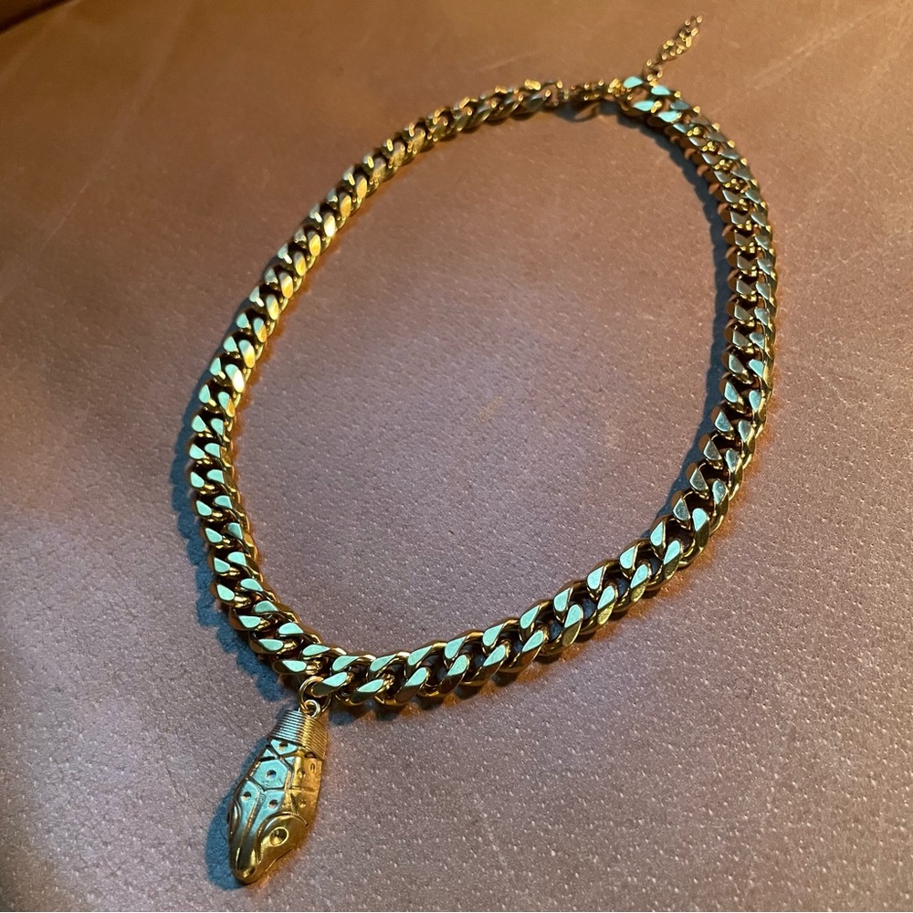 Snake 🐍 pendant charm on gold plated curb chain animal layer stack boho indie